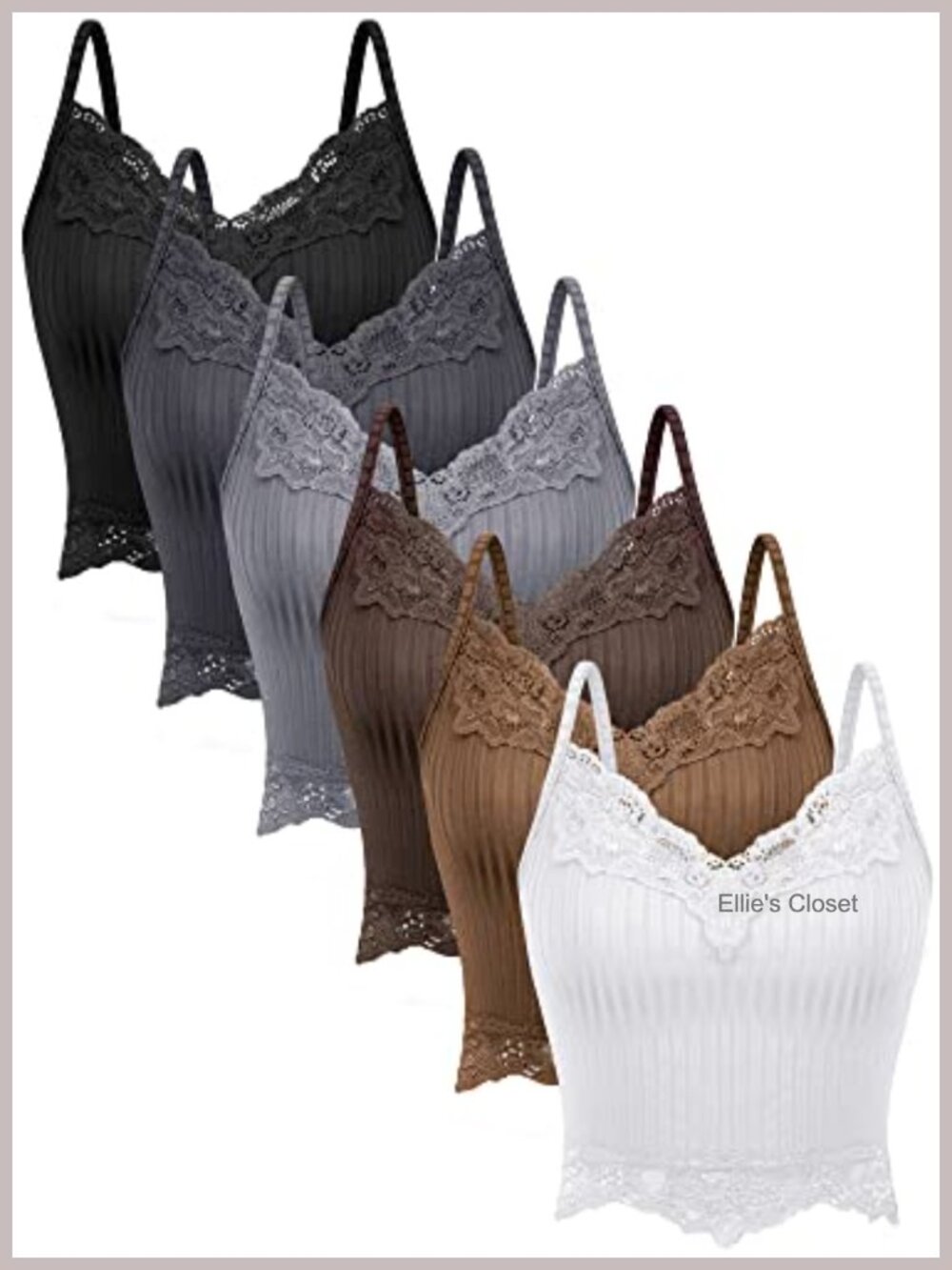 Lace Y2K Crop Tank Cami 6 Pack Nylon Ribbed Knit Women's Tops